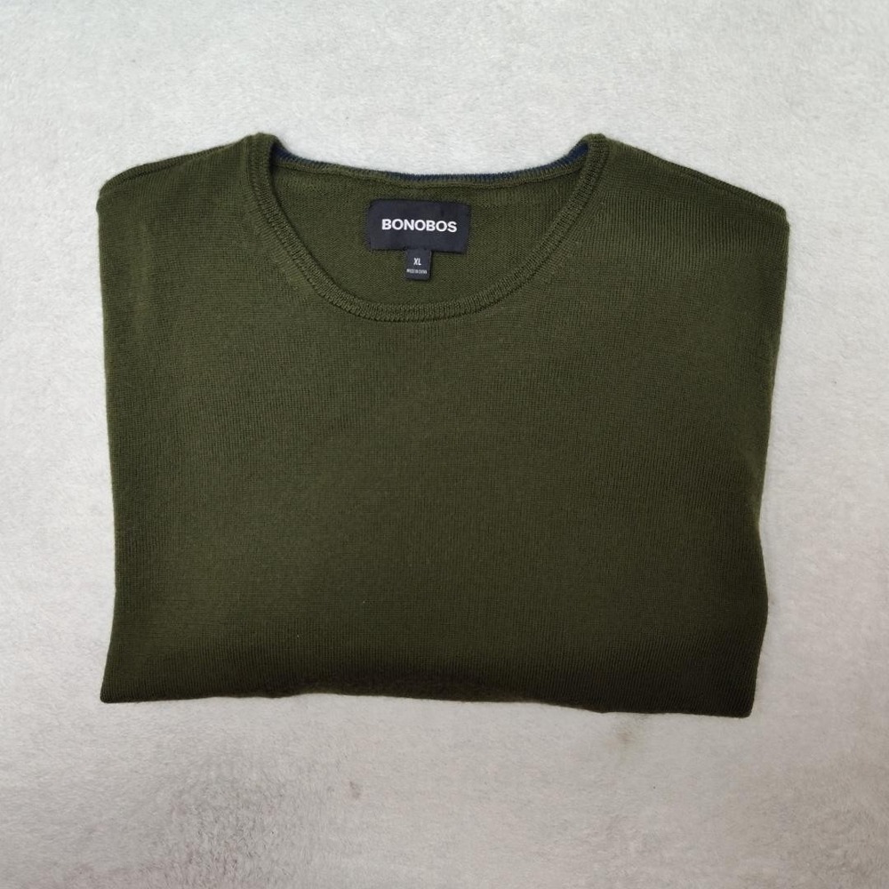 Bonobos Sweater Mens XL Green Crew Neck Pullover Merino Wool Lightweight